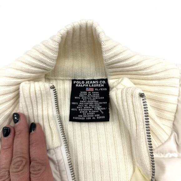 Polo Jeans Co Ralph Lauren Jacket Women White XL Knit Down Puffer Sweater Hybrid - Picture 3 of 11